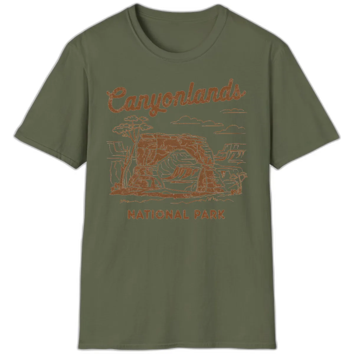 Canyonlands National Park Desert Vista T-Shirt in Military Green