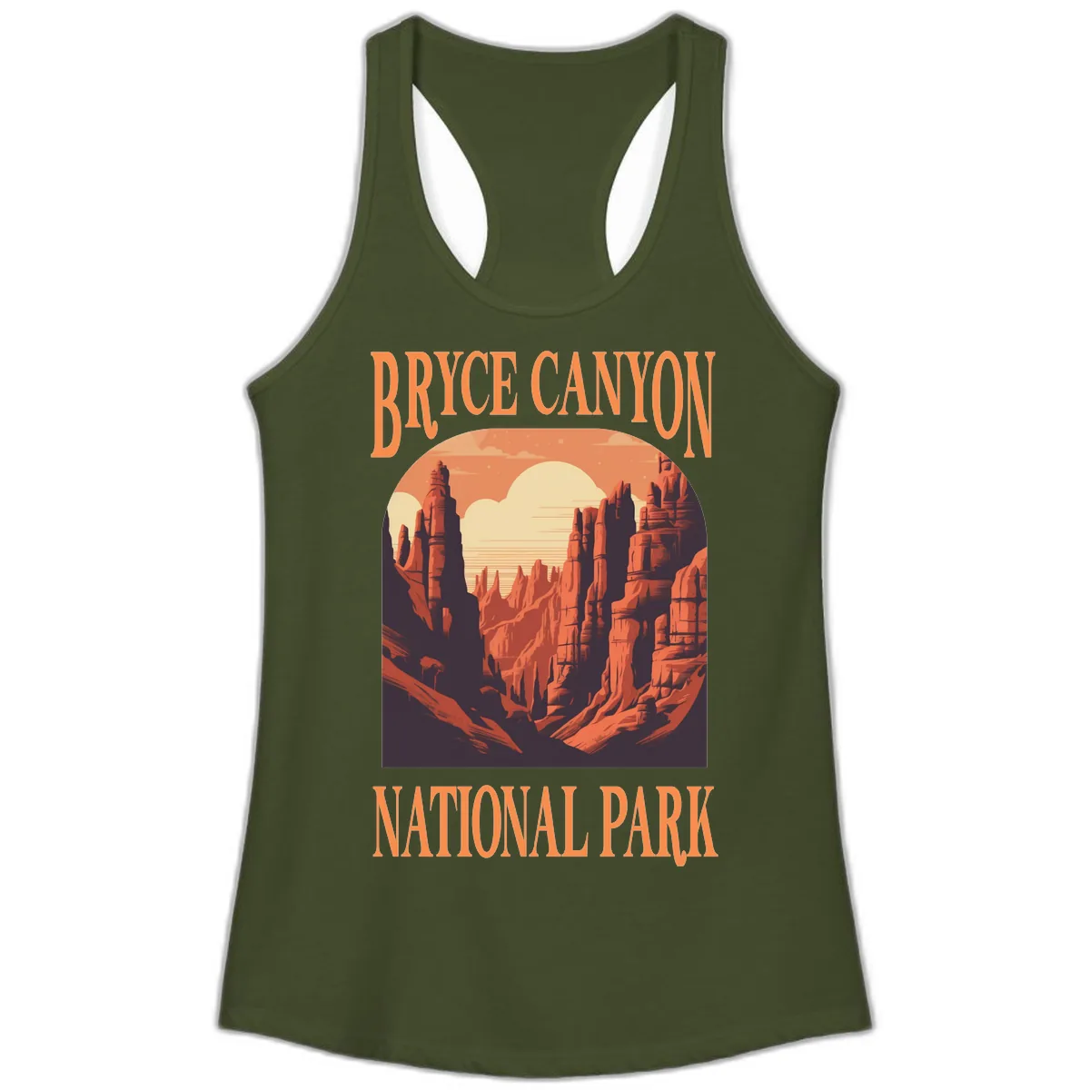 Bryce Canyon National Park Sunset Ladies Tank in Solid Military Green