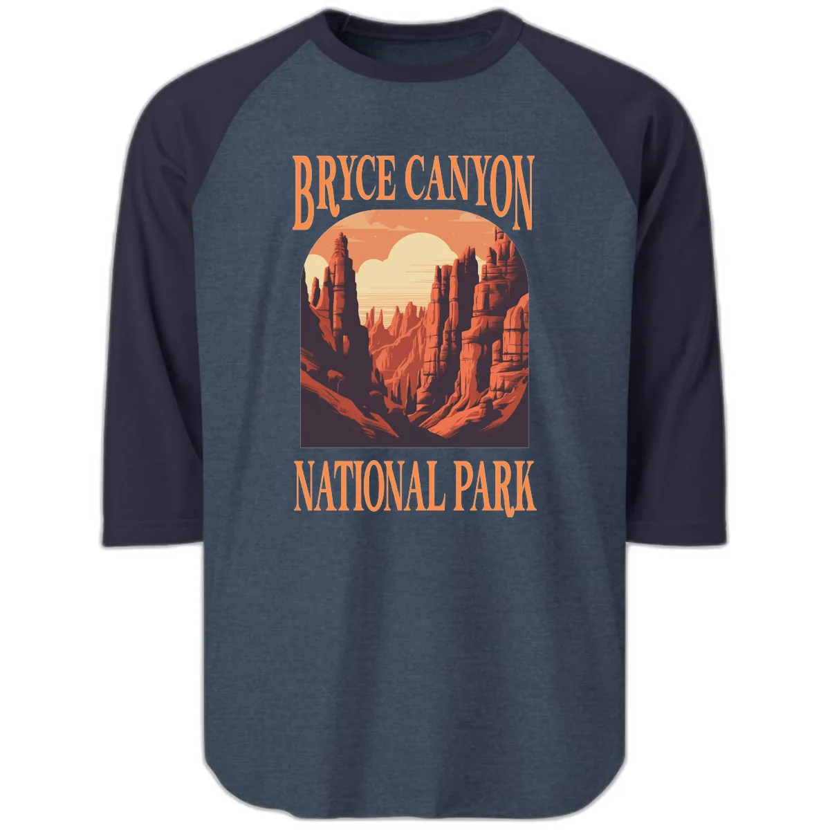 Bryce Canyon National Park Sunset Raglan 3/4 in Heather Denim Navy