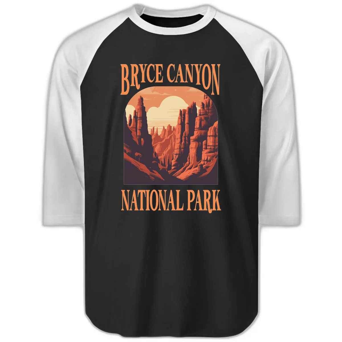 Bryce Canyon National Park Sunset Raglan 3/4 in Black White