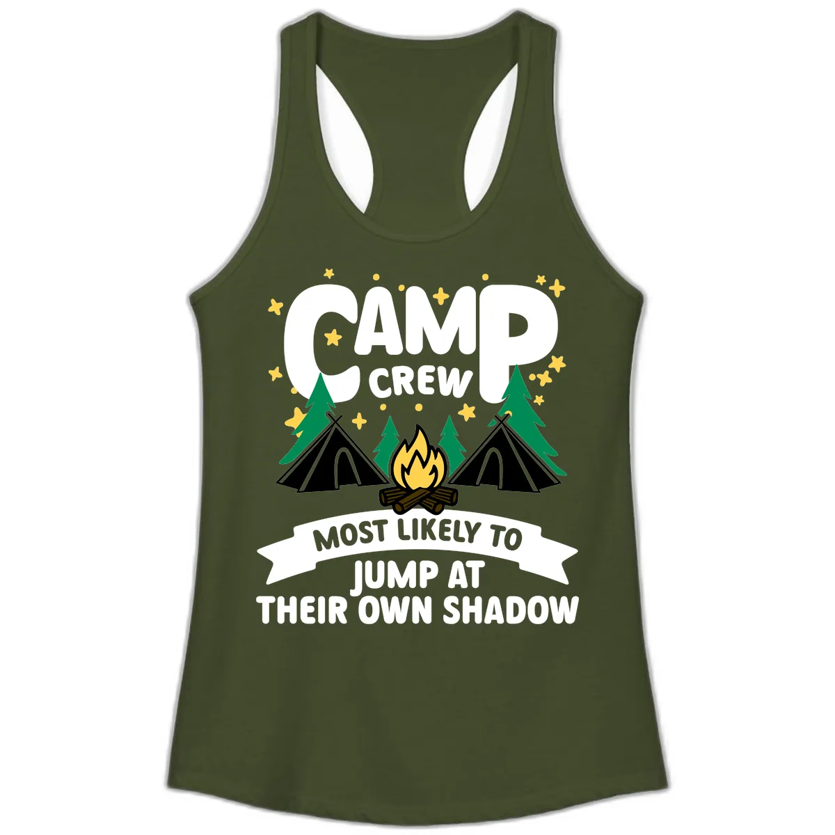 Camp Crew Shadow Jumpers Ladies Tank in Solid Military Green