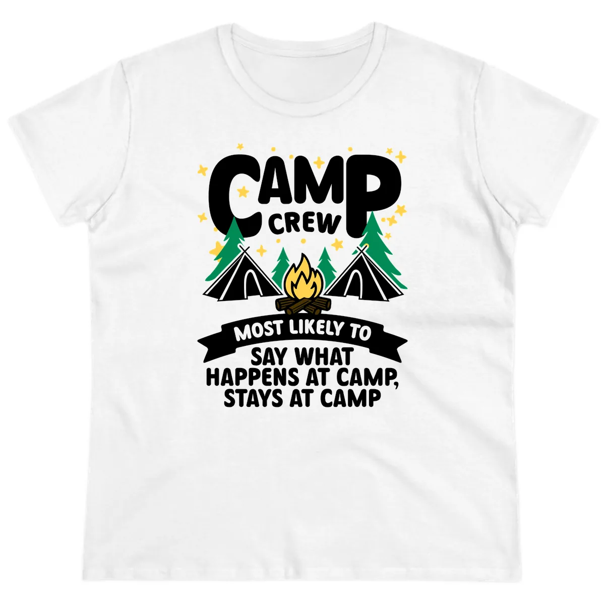Camp Crew What Happens At Camp Ladies Tee in White