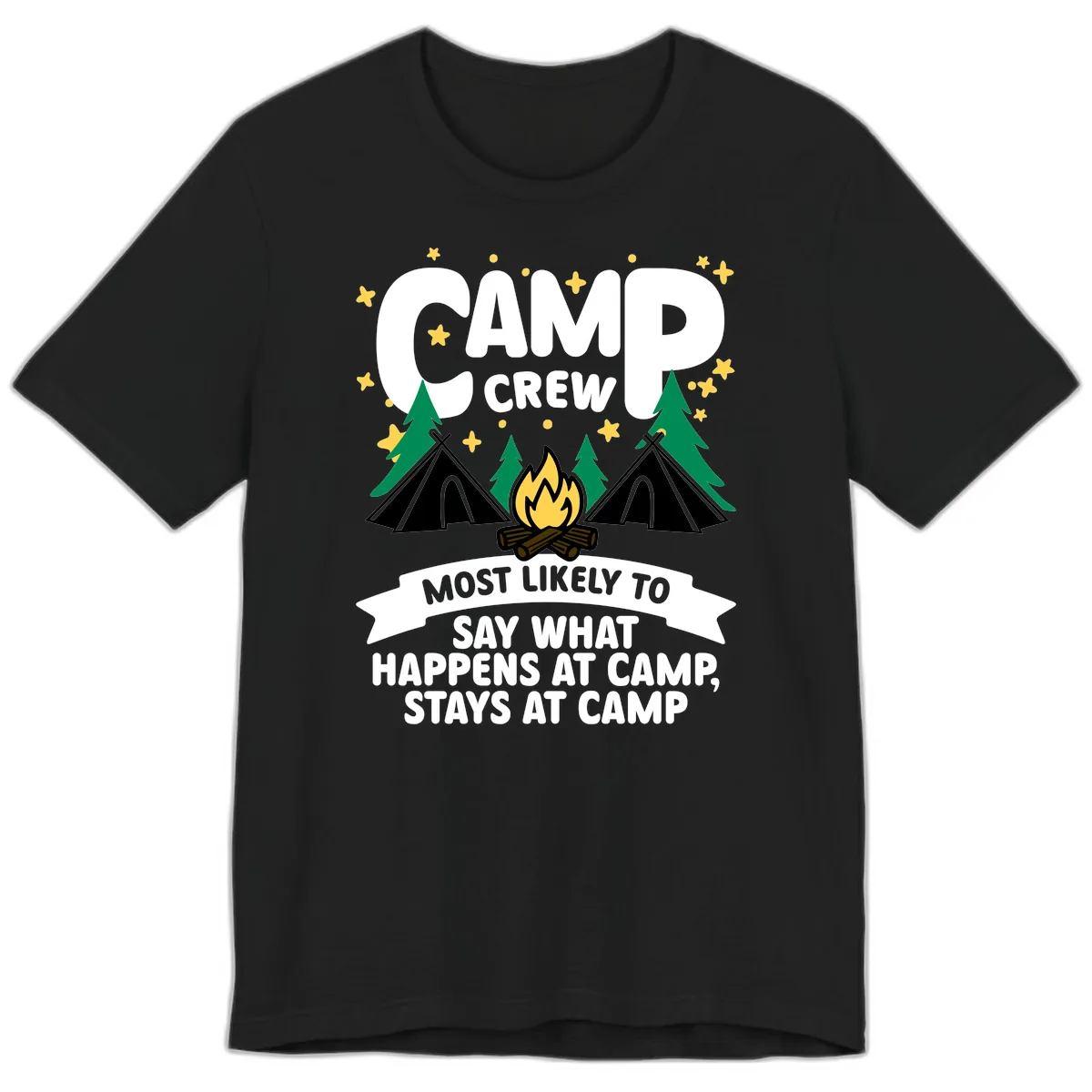 Camp Crew What Happens At Camp Premium T-Shirt in Black