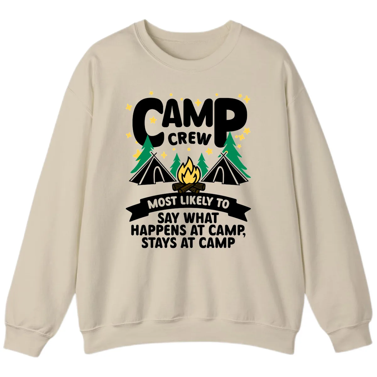 Camp Crew What Happens At Camp Sweatshirt in Sand