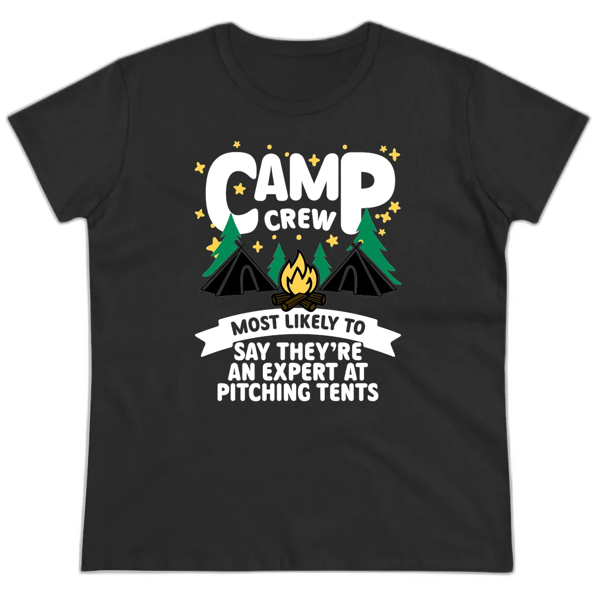 Camp Crew Tent Pitching Experts Ladies Tee in Black
