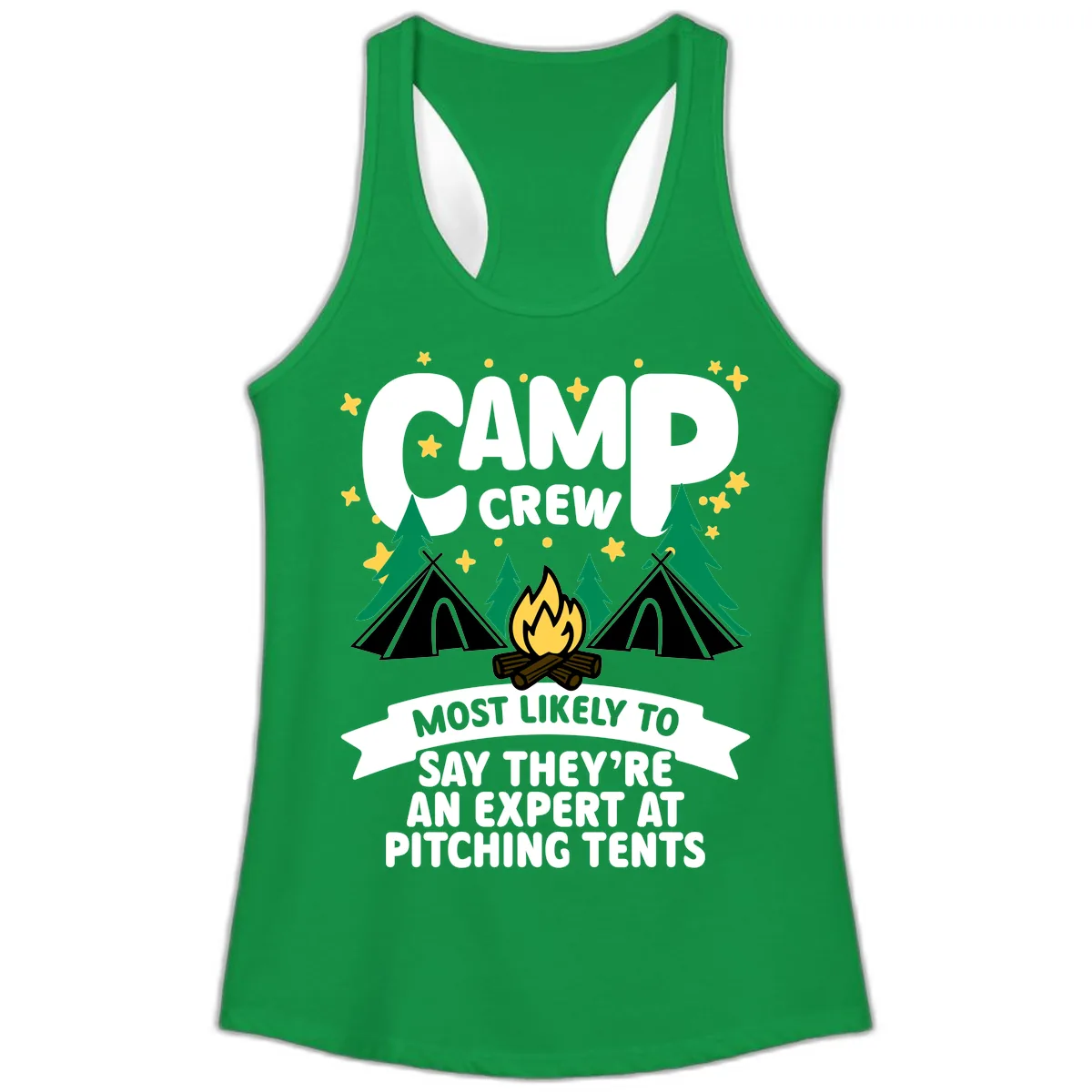 Camp Crew Tent Pitching Experts Ladies Tank in Solid Kelly Green