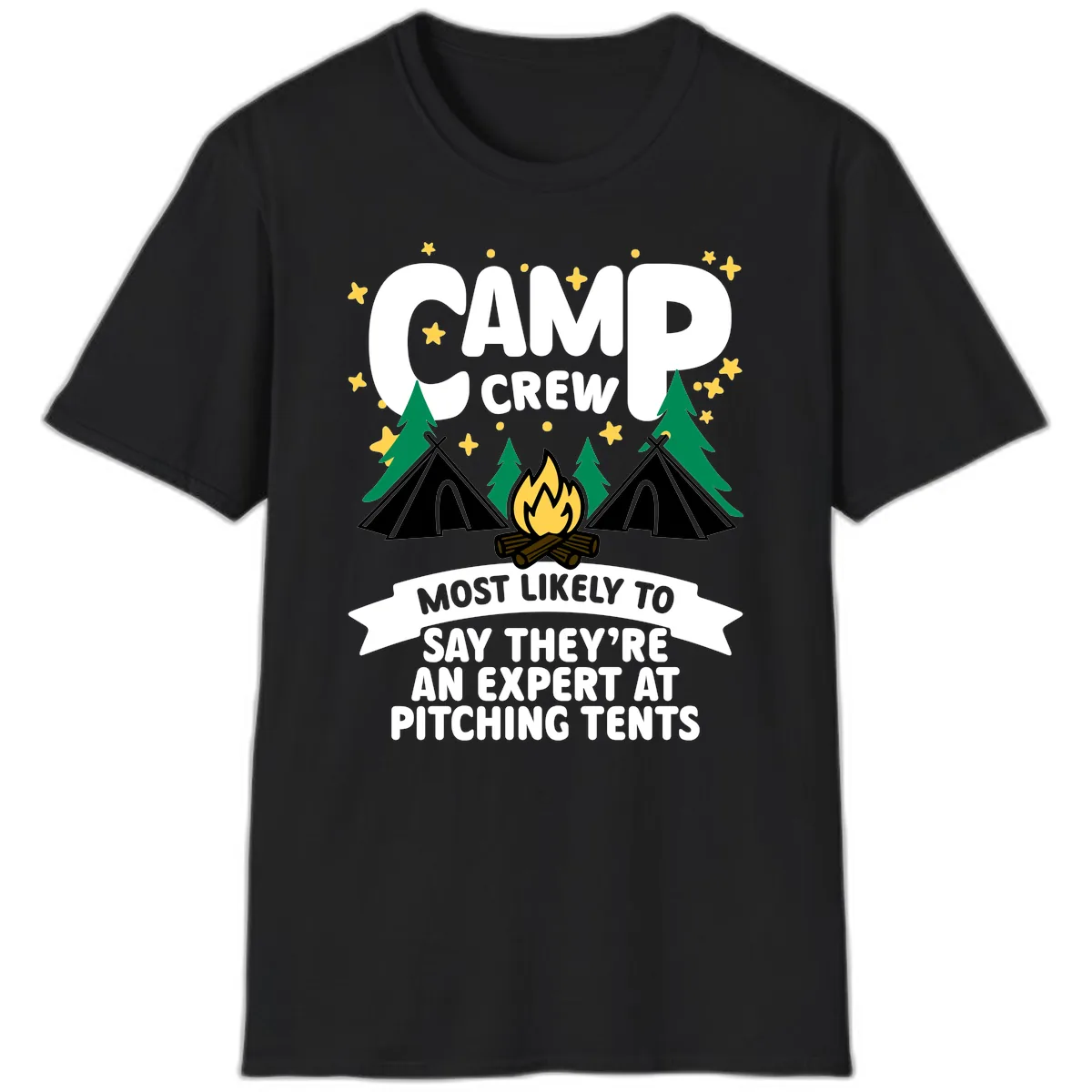 Camp Crew Tent Pitching Experts T-Shirt in Black