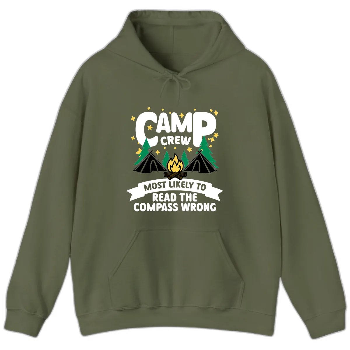 Camp Crew Compass Wrong Hoodie in Military Green