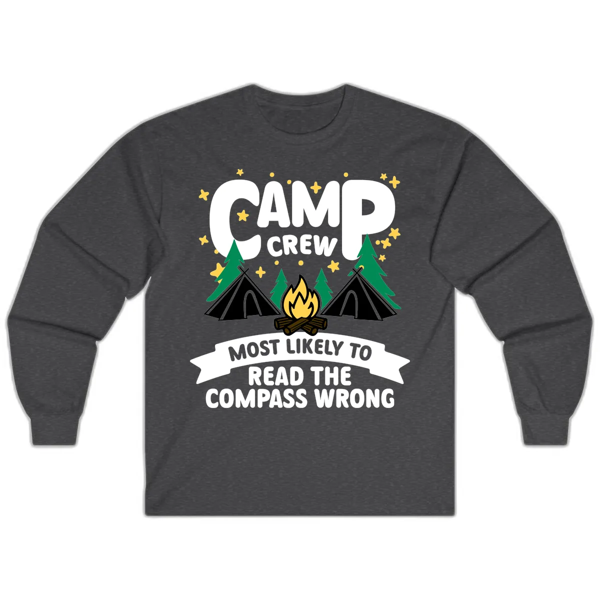 Camp Crew Compass Wrong Long Sleeve in Dark Heather