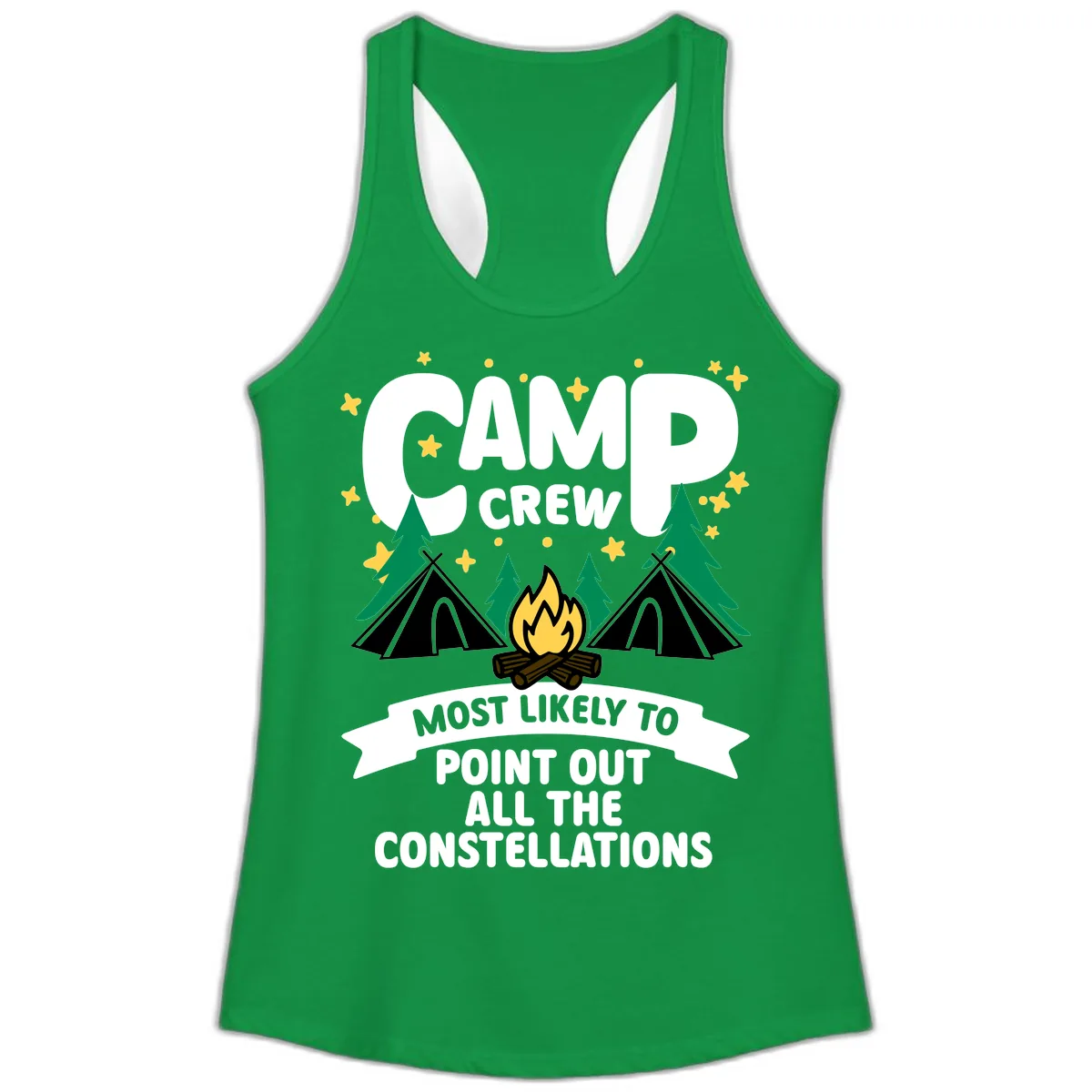 Camp Crew Constellation Guide Ladies Tank in Solid Kelly Green