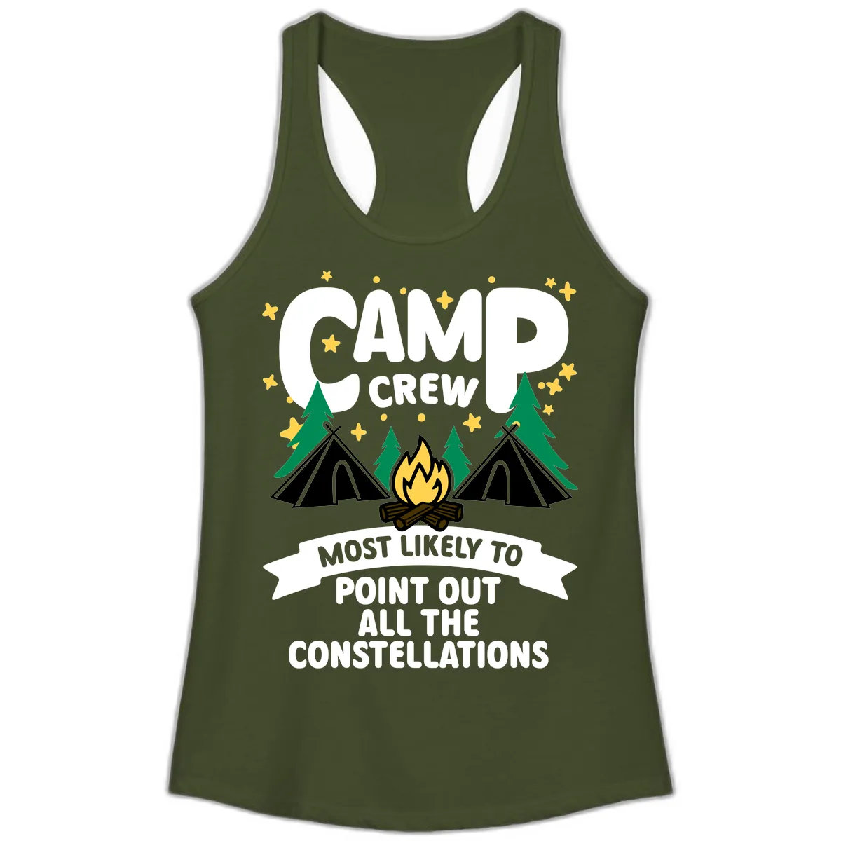 Camp Crew Constellation Guide Ladies Tank in Solid Military Green
