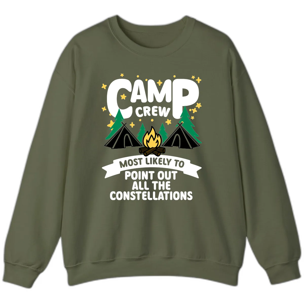 Camp Crew Constellation Guide Sweatshirt in Military Green