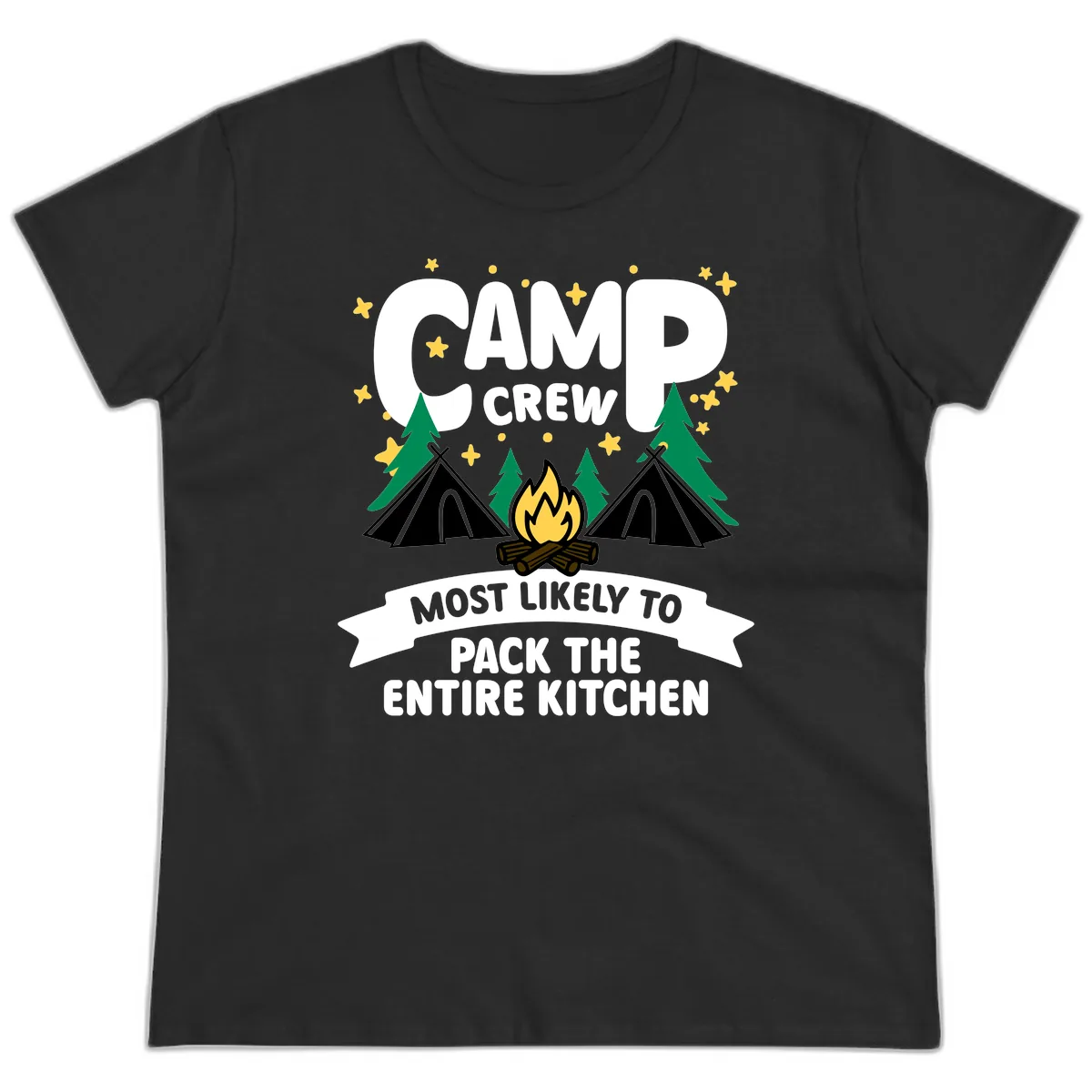 Camp Crew Most Likely To Pack The Kitchen Ladies Tee in Black