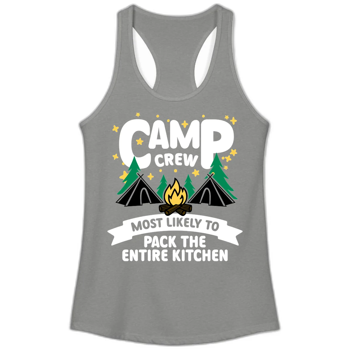 Camp Crew Most Likely To Pack The Kitchen Ladies Tank in Heather Grey