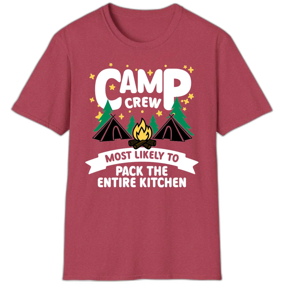 Camp Crew Most Likely To Pack The Kitchen T-Shirt in Heather Cardinal
