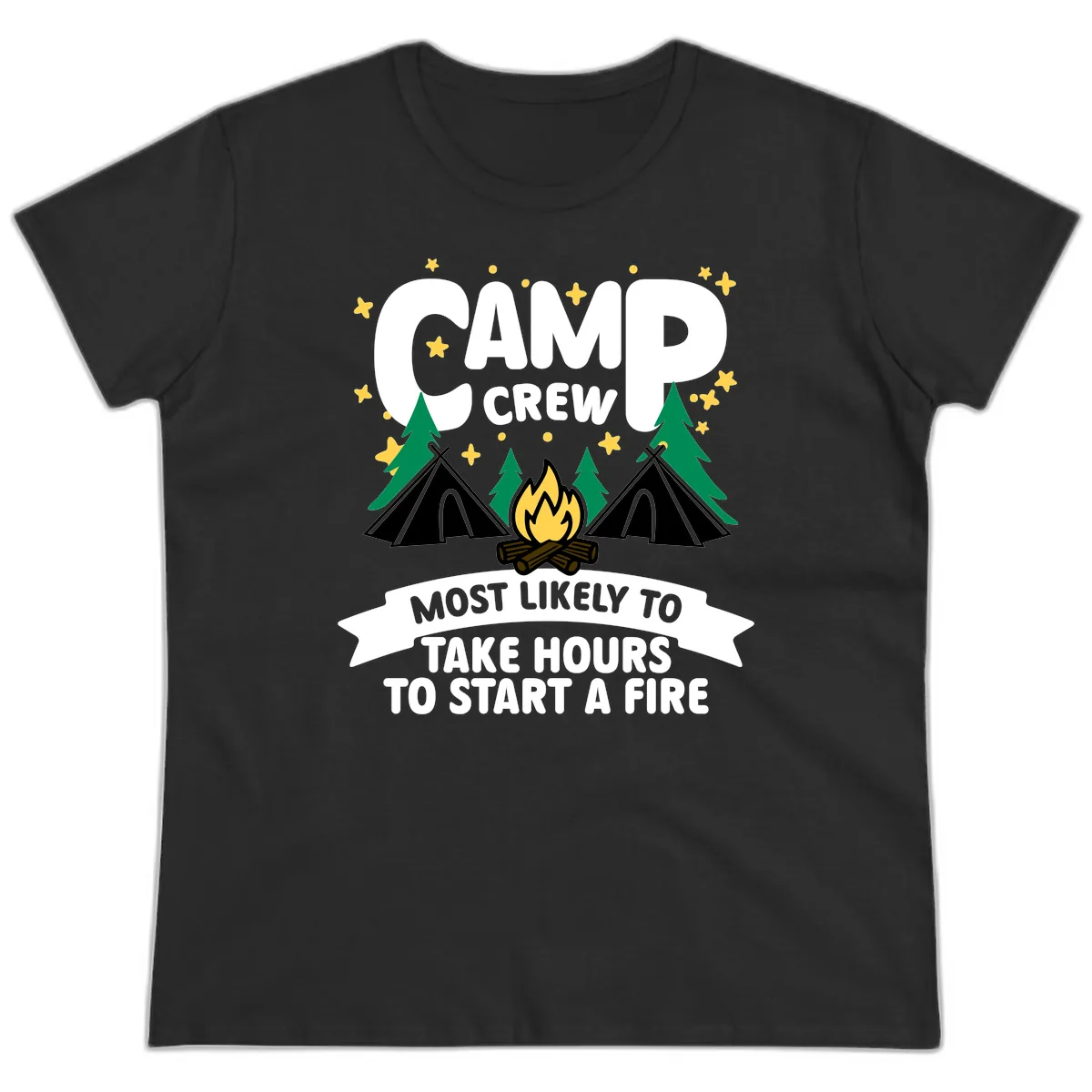 Camp Crew Most Likely To Take Hours Ladies Tee in Black
