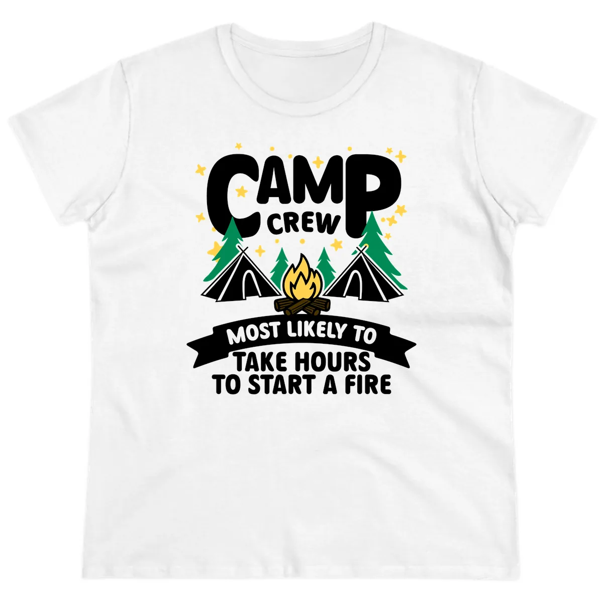 Camp Crew Most Likely To Take Hours Ladies Tee in White