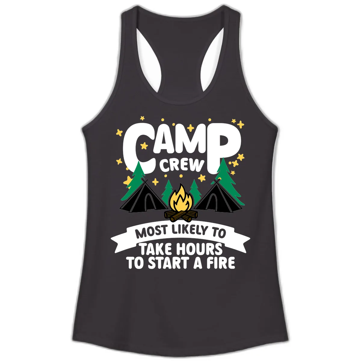 Camp Crew Most Likely To Take Hours Ladies Tank in Black