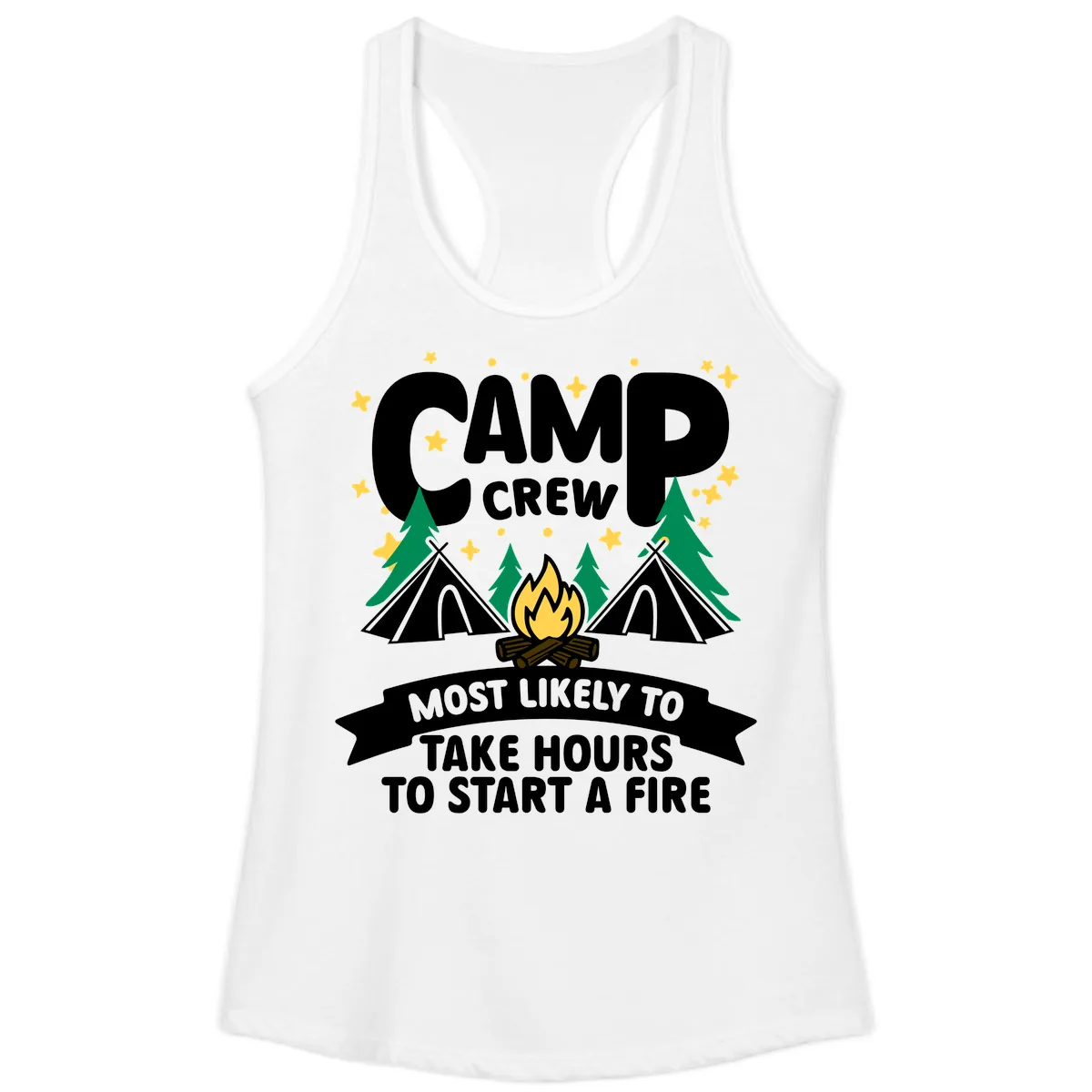 Camp Crew Most Likely To Take Hours Ladies Tank in White
