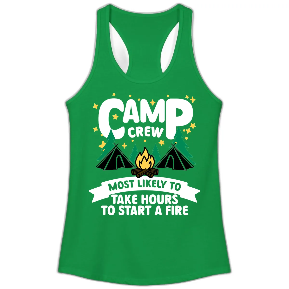 Camp Crew Most Likely To Take Hours Ladies Tank in Solid Kelly Green