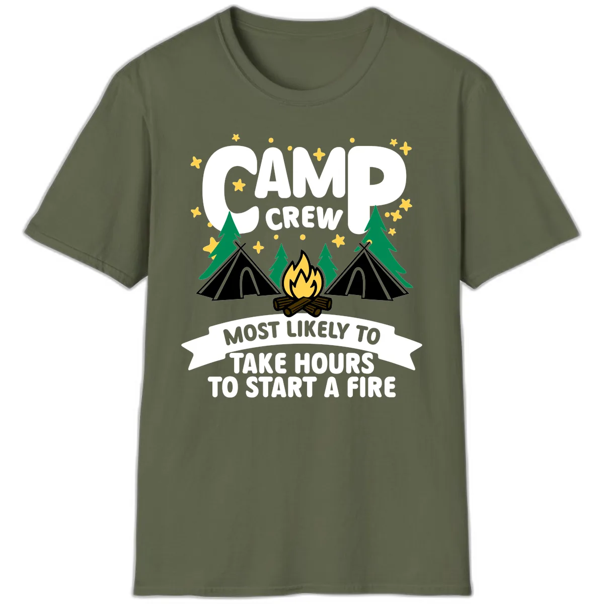 Camp Crew Most Likely To Take Hours T-Shirt in Military Green