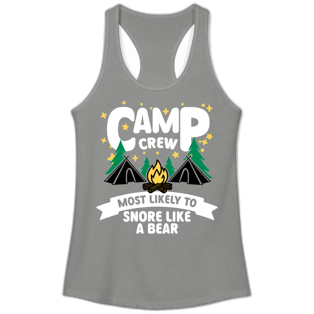 Camp Crew Snore Like A Bear Ladies Tank in Heather Grey