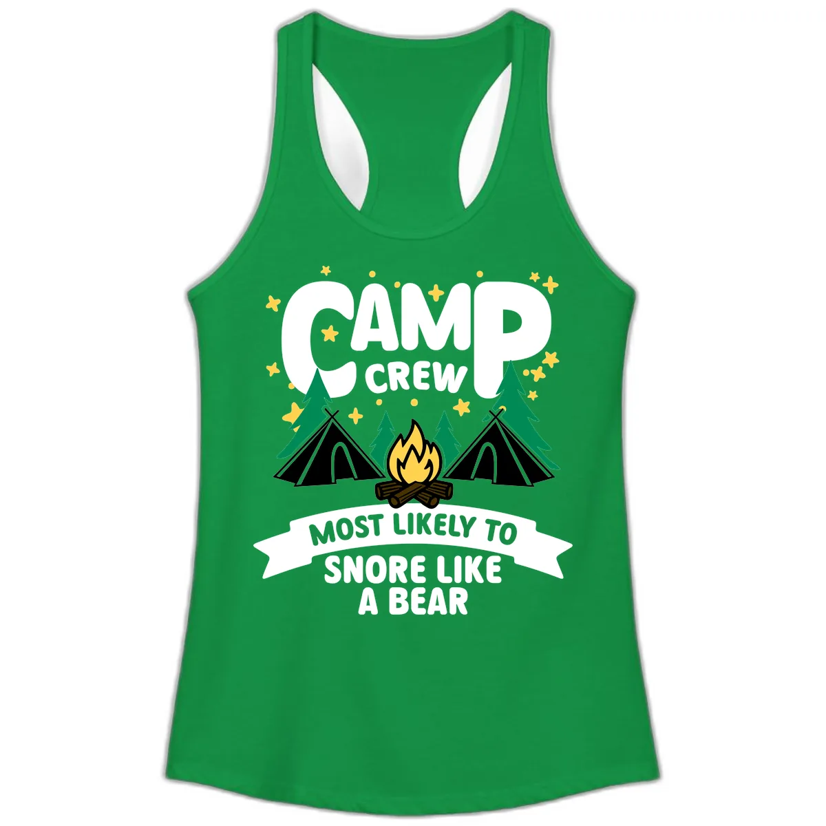 Camp Crew Snore Like A Bear Ladies Tank in Solid Kelly Green