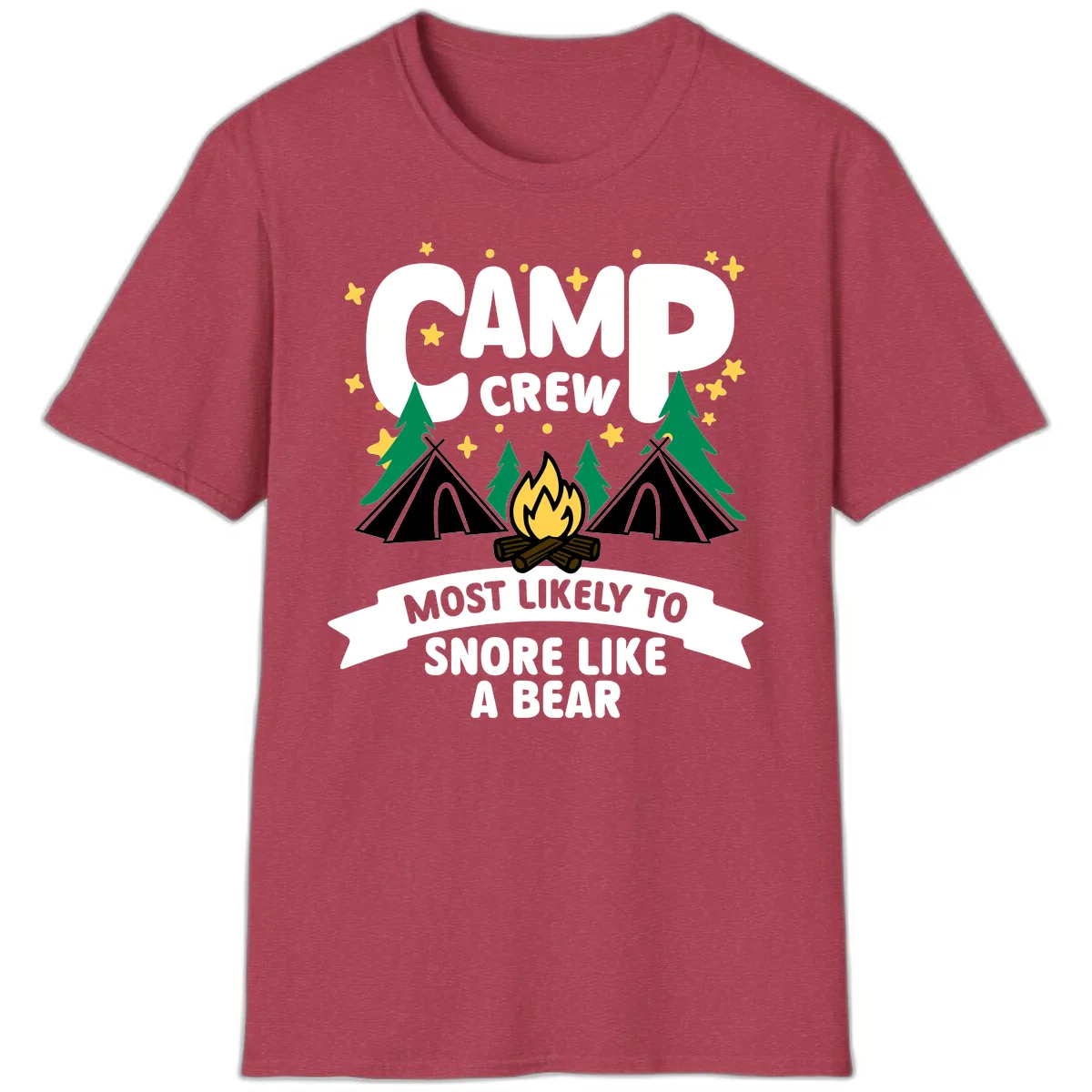 Camp Crew Snore Like A Bear T-Shirt in Heather Cardinal