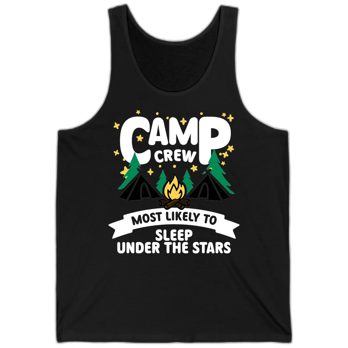 Camp Crew Most Likely To Sleep Under The Stars Tank in Black