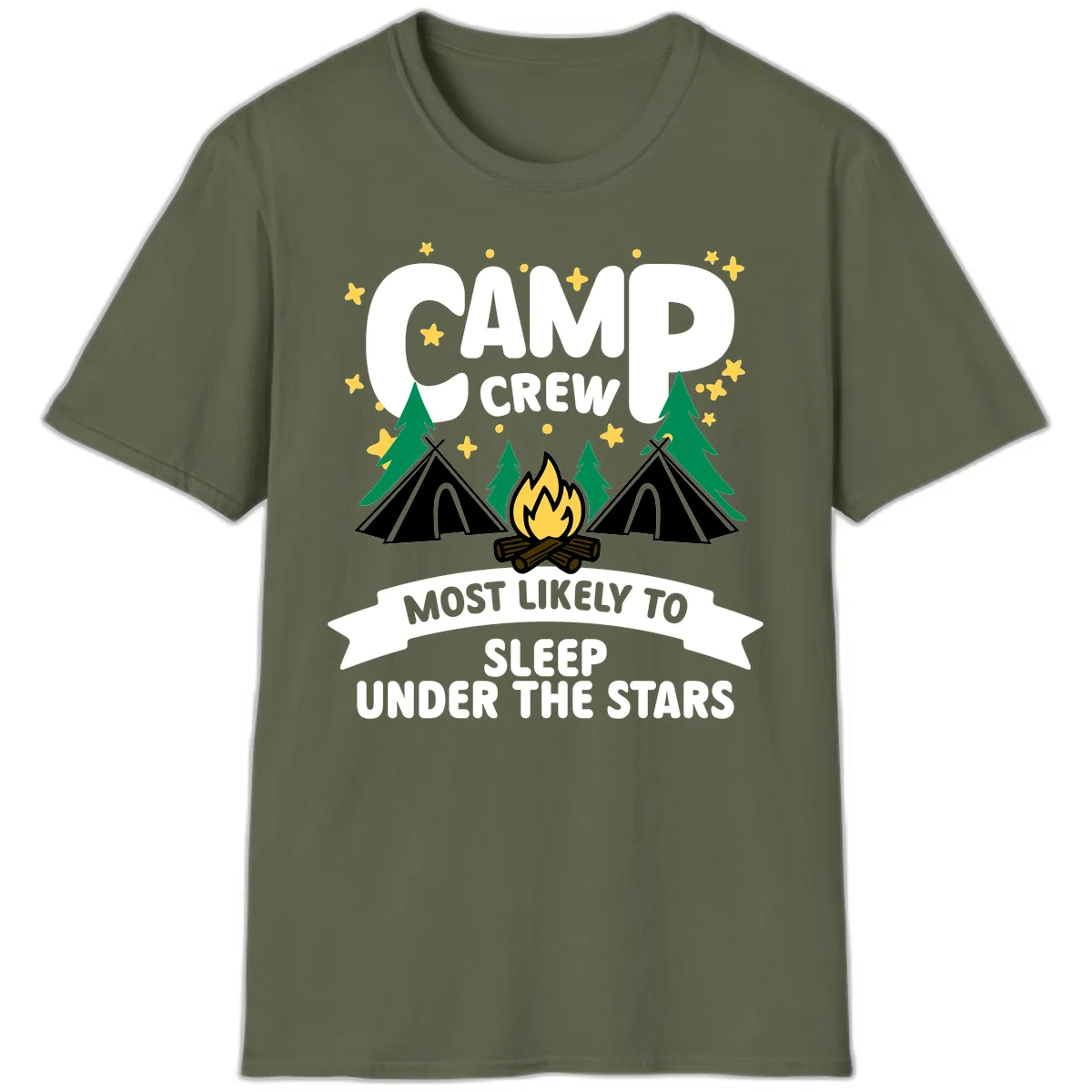 Camp Crew Most Likely To Sleep Under The Stars T-Shirt in Military Green