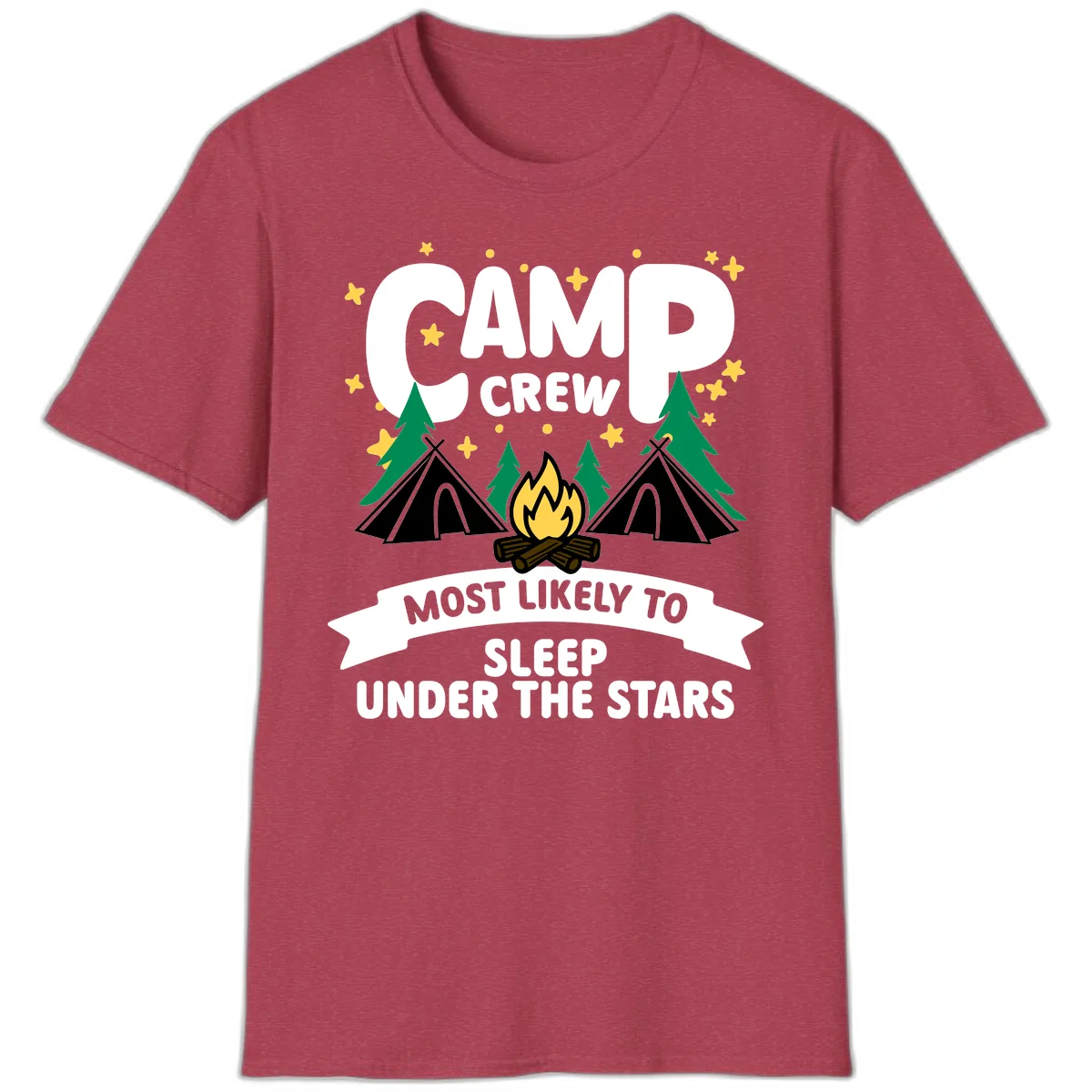Camp Crew Most Likely To Sleep Under The Stars T-Shirt in Heather Cardinal
