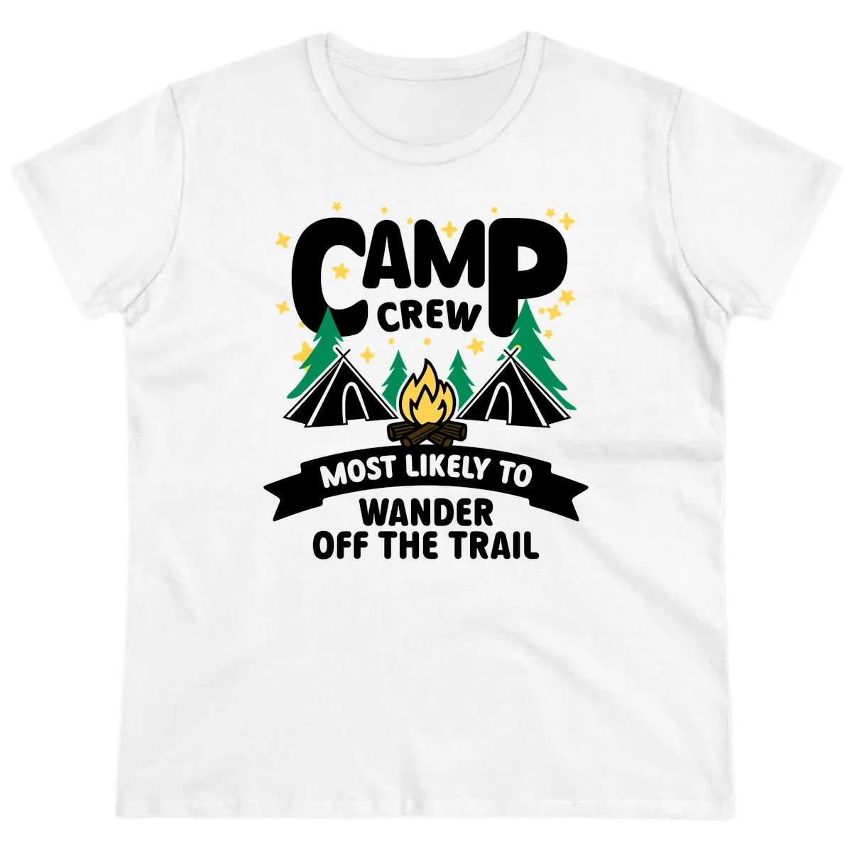Camp Crew Most Likely To Wander Off Trail Ladies Tee in White