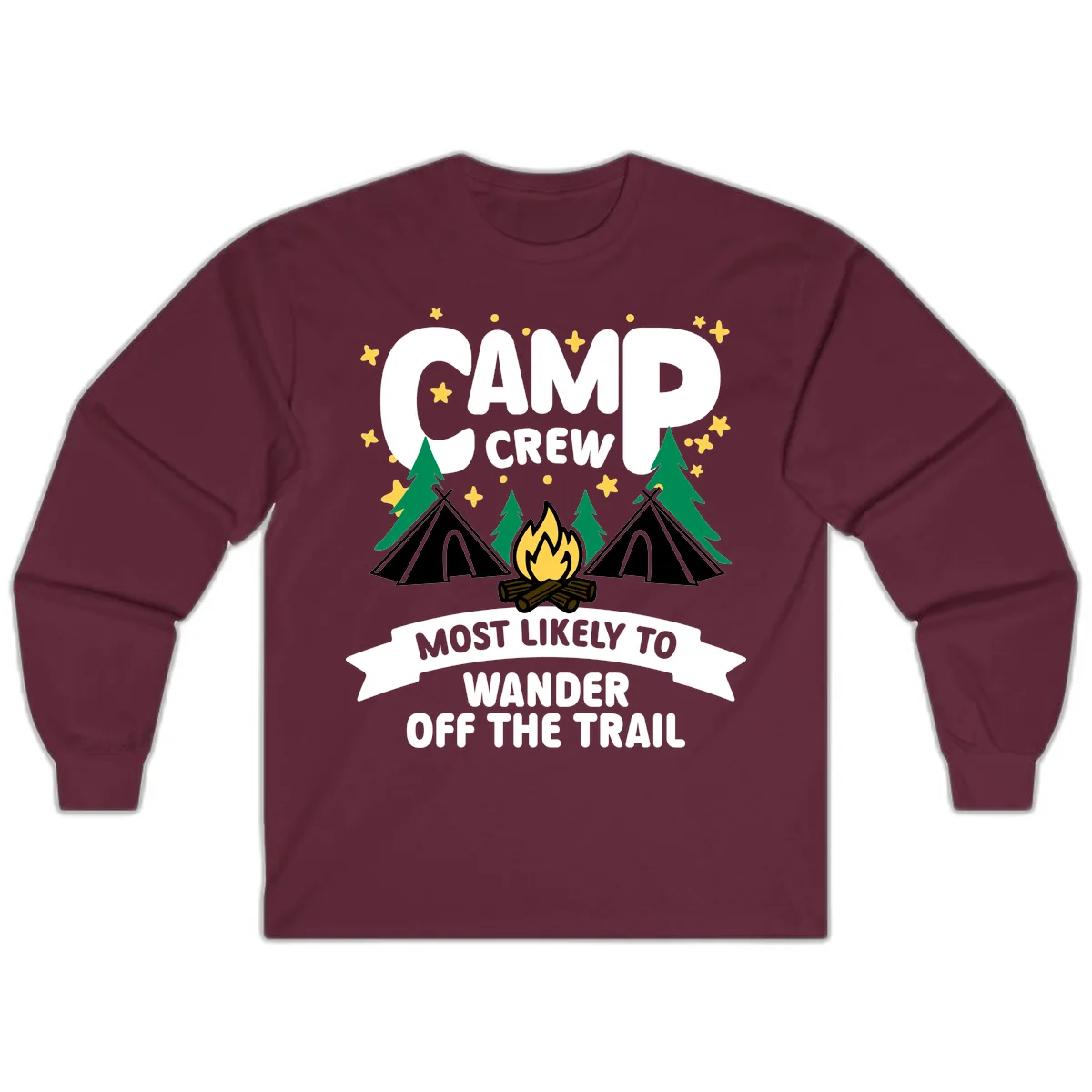 Camp Crew Most Likely To Wander Off Trail Long Sleeve in Maroon