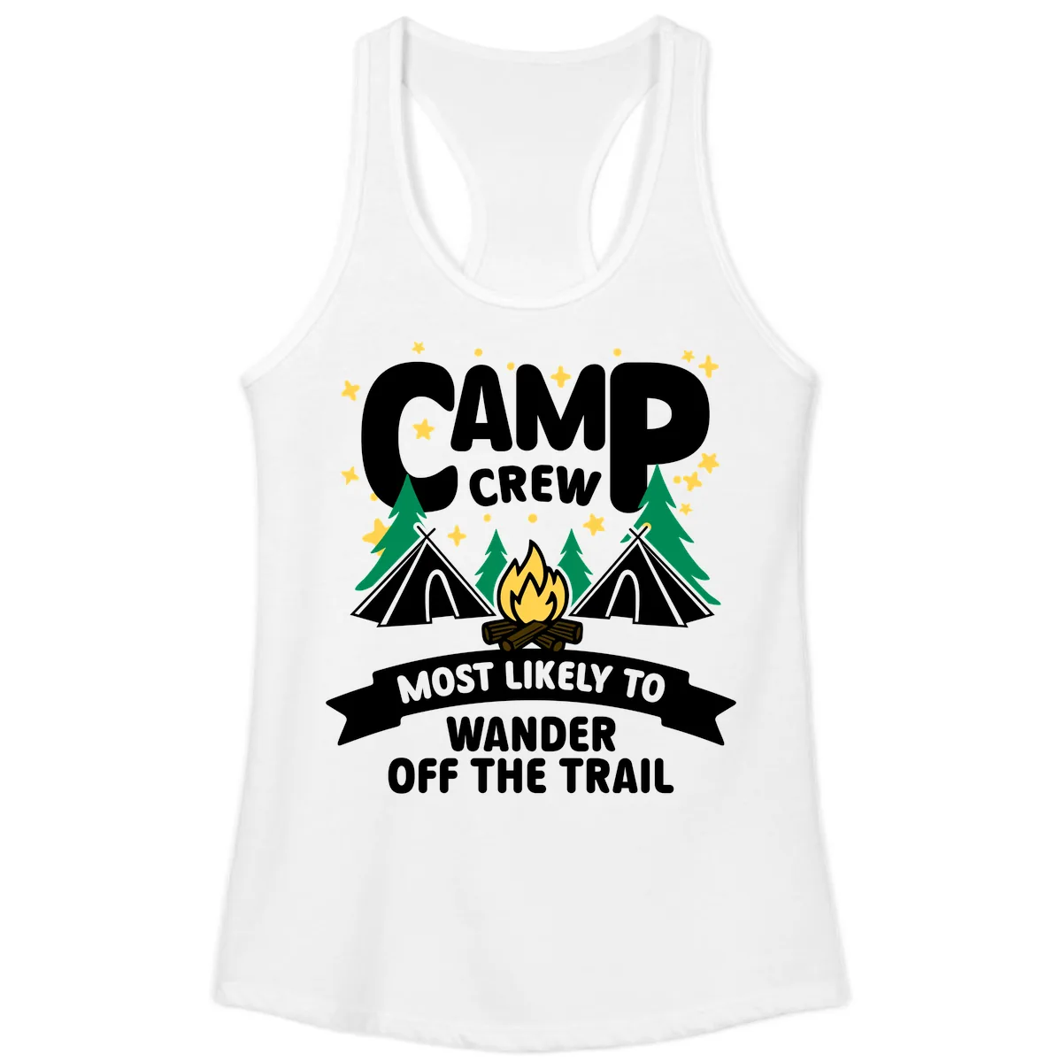 Camp Crew Most Likely To Wander Off Trail Ladies Tank in White