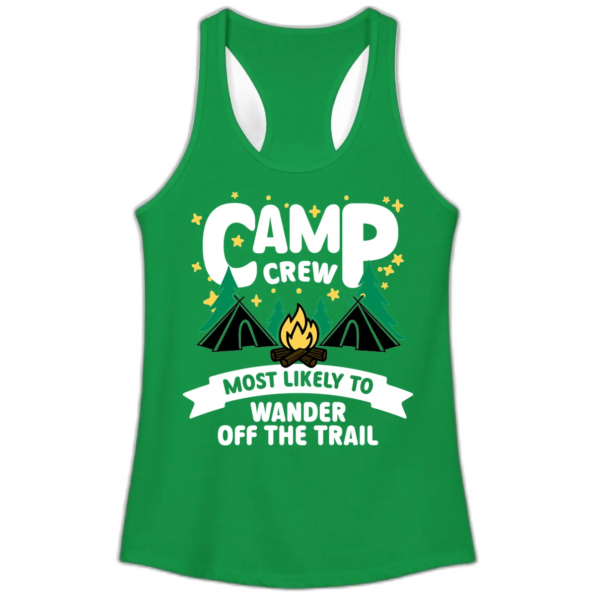 Camp Crew Most Likely To Wander Off Trail Ladies Tank in Solid Kelly Green