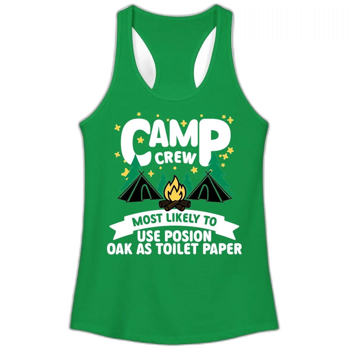 Camp Crew Posion Oak Toilet Paper Ladies Tank in Solid Kelly Green