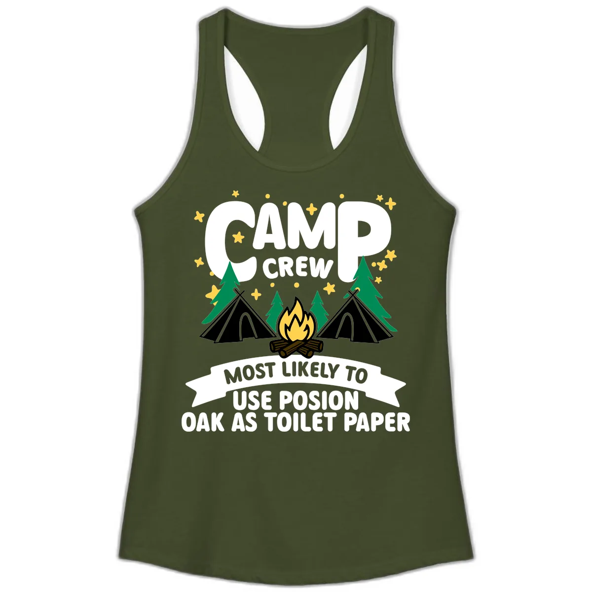 Camp Crew Posion Oak Toilet Paper Ladies Tank in Solid Military Green