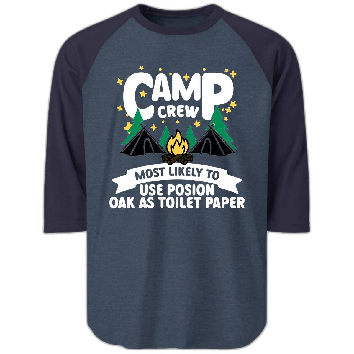 Camp Crew Posion Oak Toilet Paper Raglan 3/4 in Heather Denim Navy