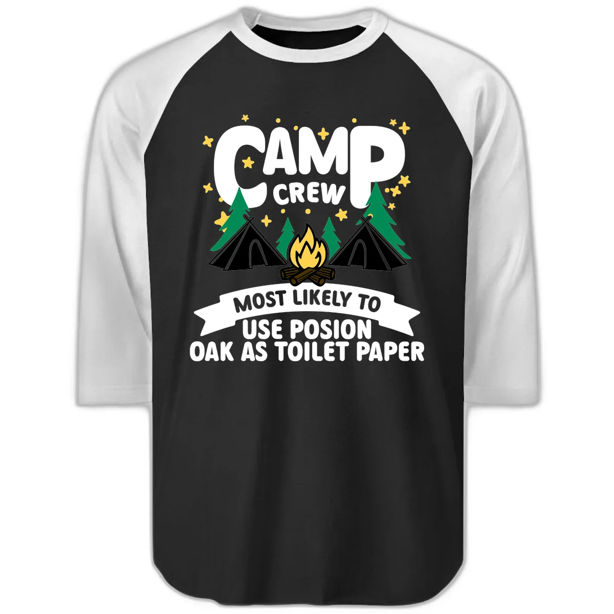 Camp Crew Posion Oak Toilet Paper Raglan 3/4 in Black White