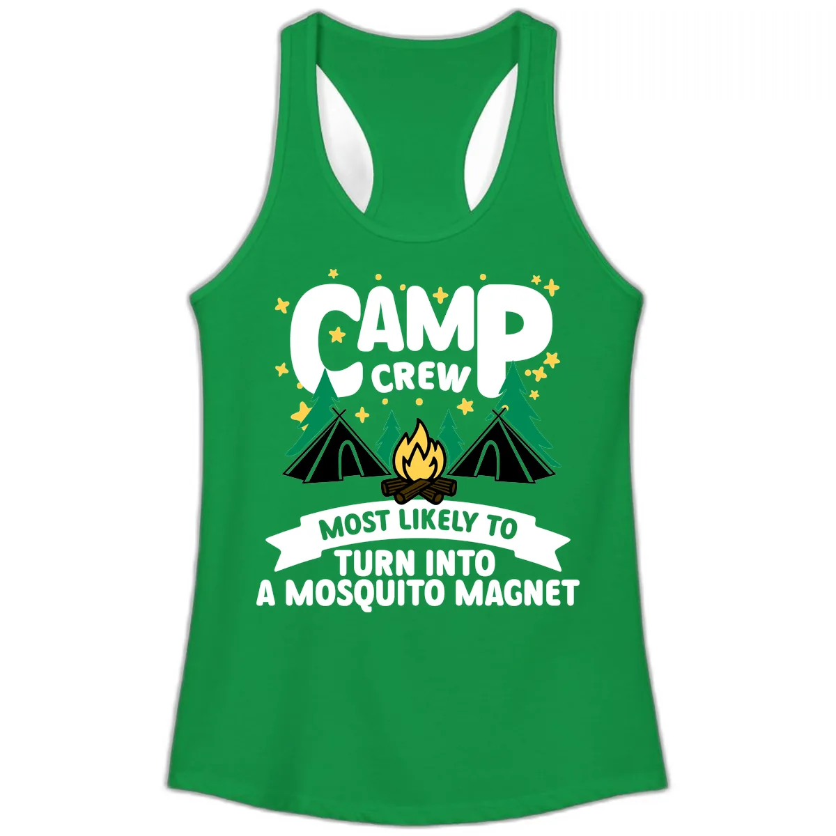 Camp Crew Mosquito Magnet Ladies Tank in Solid Kelly Green