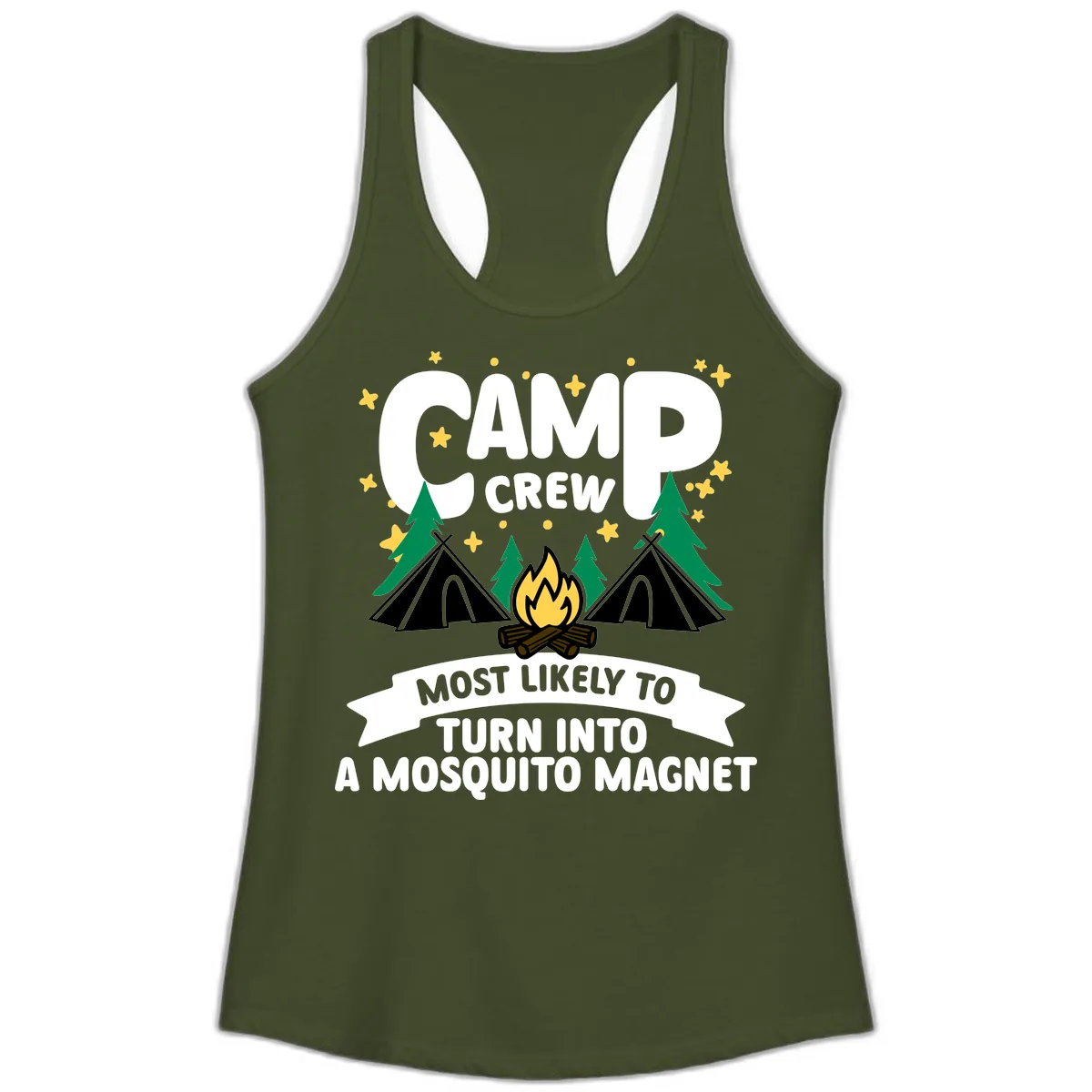 Camp Crew Mosquito Magnet Ladies Tank in Solid Military Green