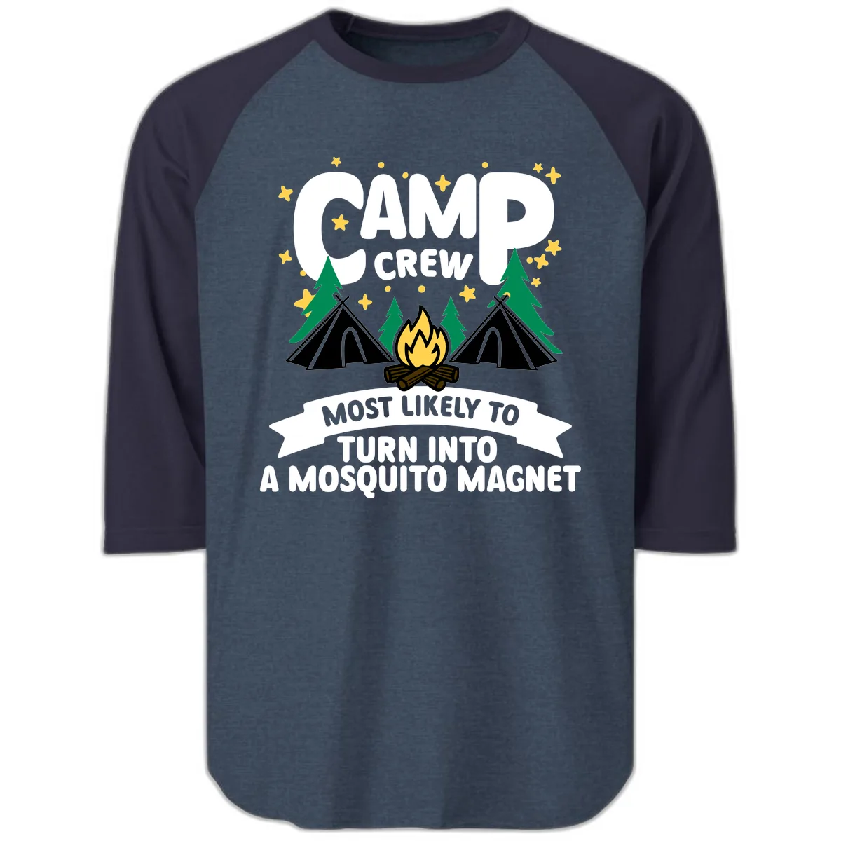Camp Crew Mosquito Magnet Raglan 3/4 in Heather Denim Navy