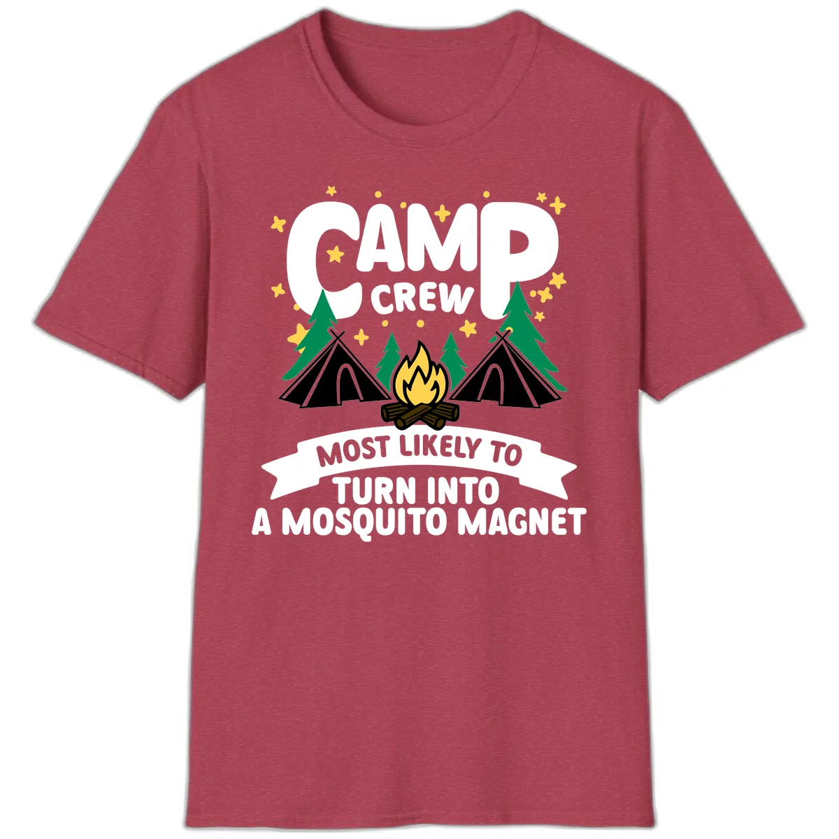 Camp Crew Mosquito Magnet T-Shirt in Heather Cardinal