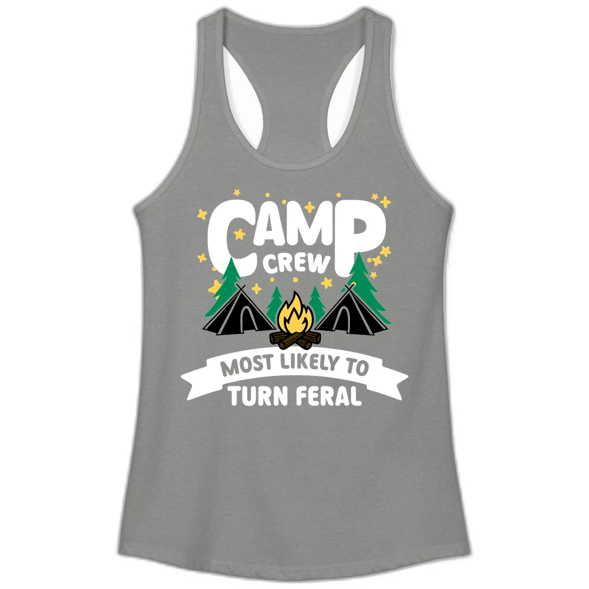 Camp Crew Most Likely To Turn Feral Ladies Tank in Heather Grey