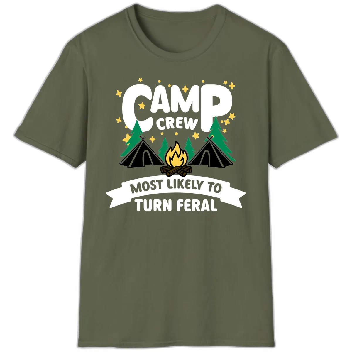 Camp Crew Most Likely To Turn Feral T-Shirt in Military Green