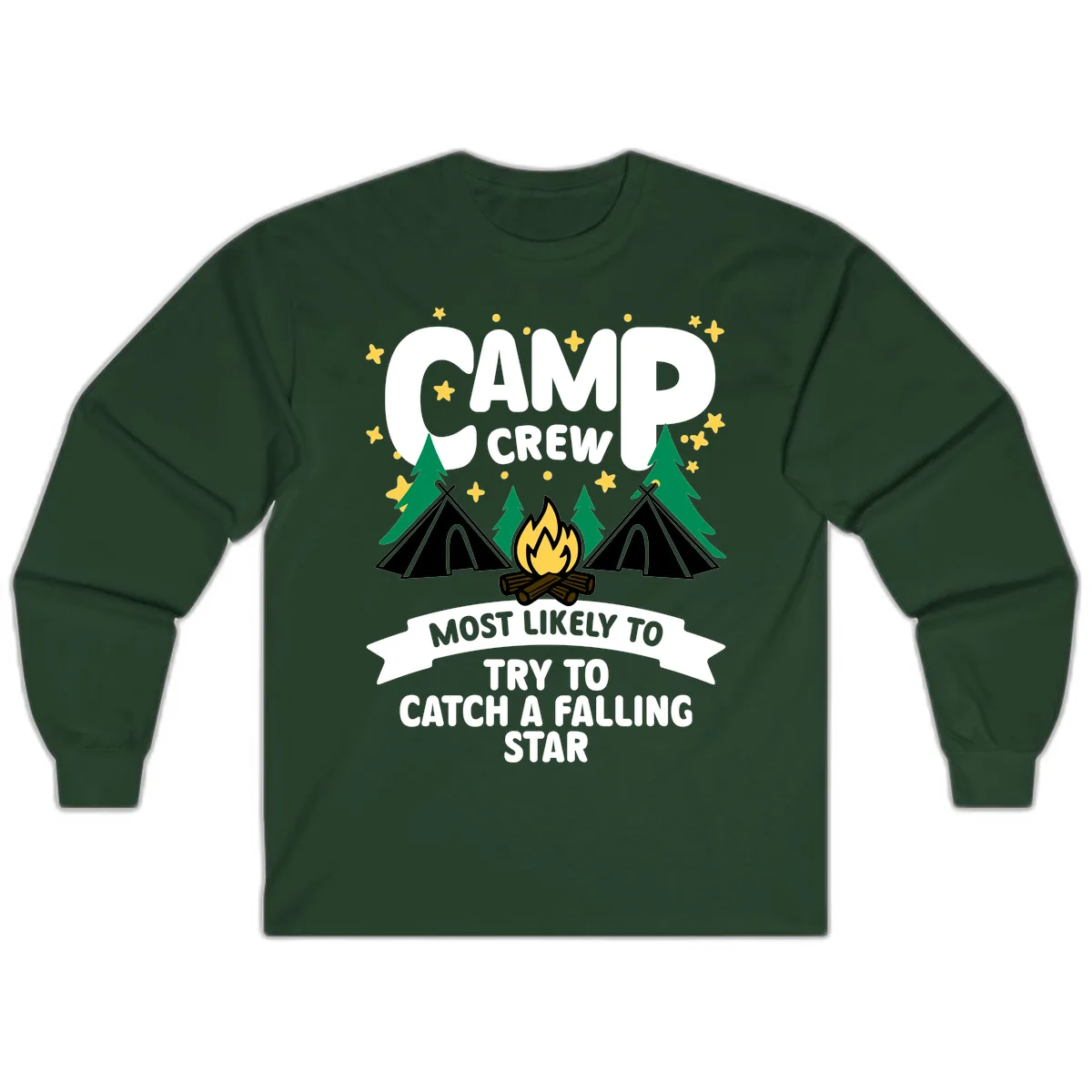 Camp Crew Falling Star Long Sleeve in Forest Green