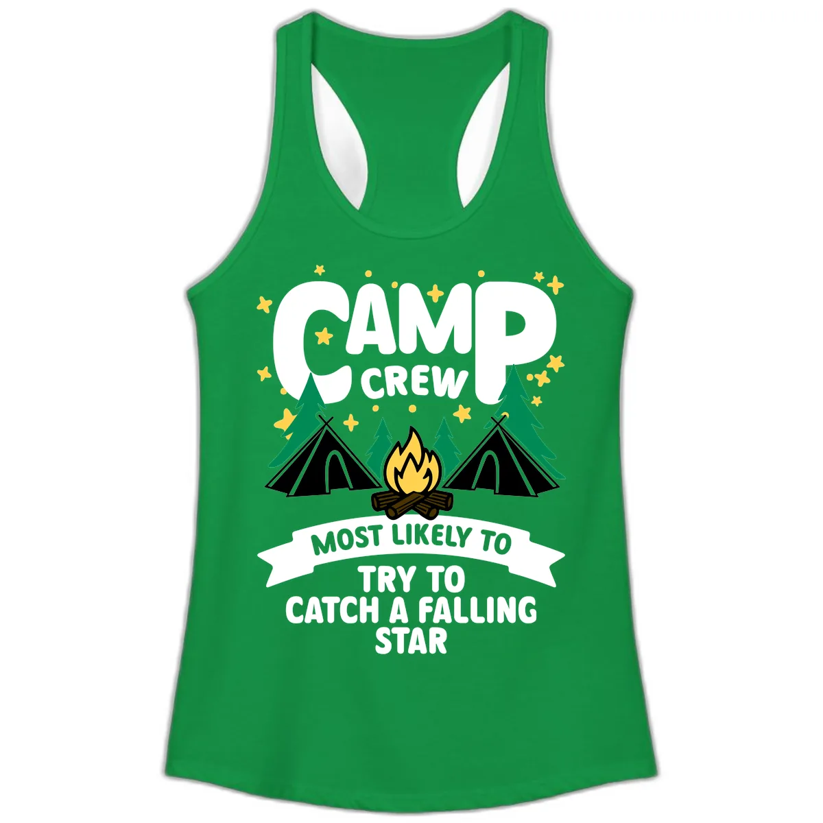 Camp Crew Falling Star Ladies Tank in Solid Kelly Green