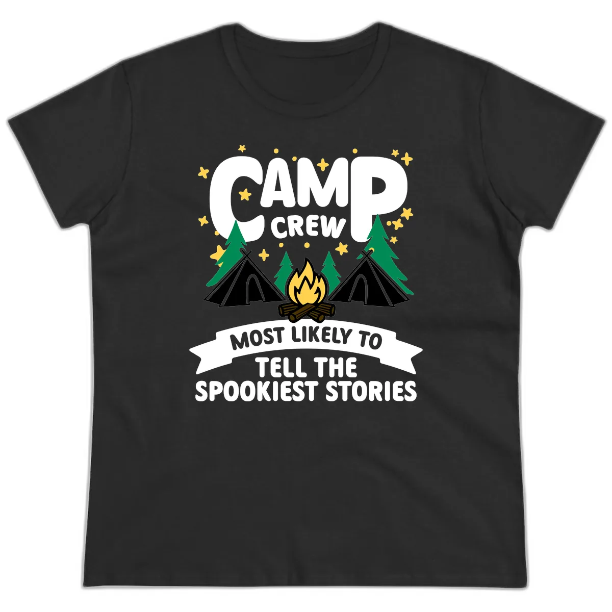 Camp Crew Spookiest Stories Ladies Tee in Black