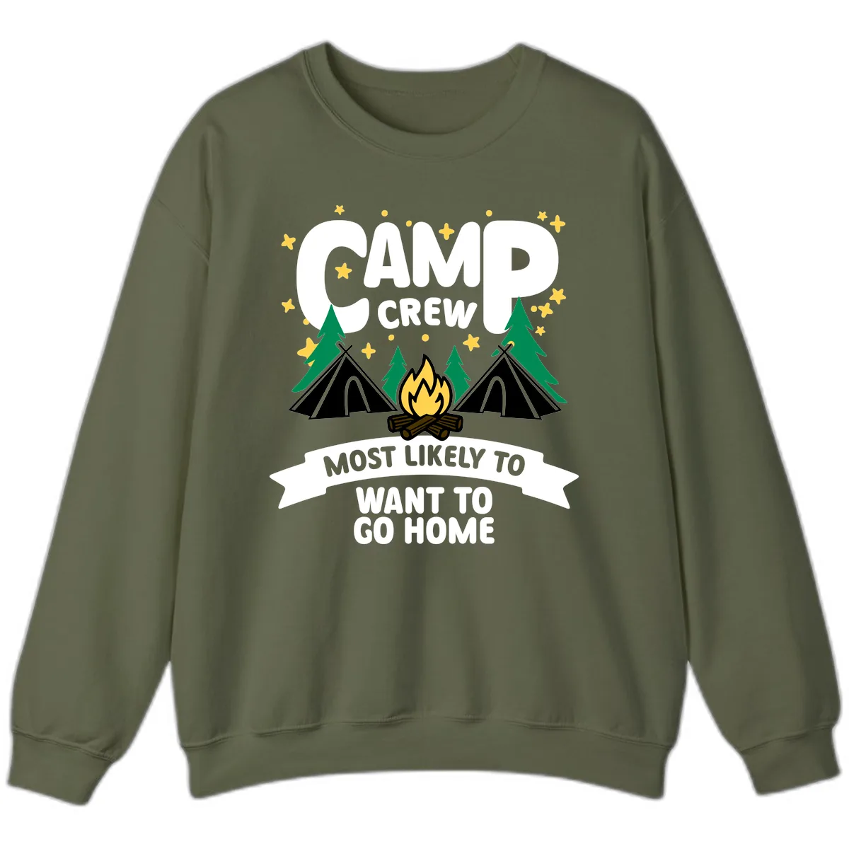 Camp Crew Most Likely To Want Home Sweatshirt in Military Green