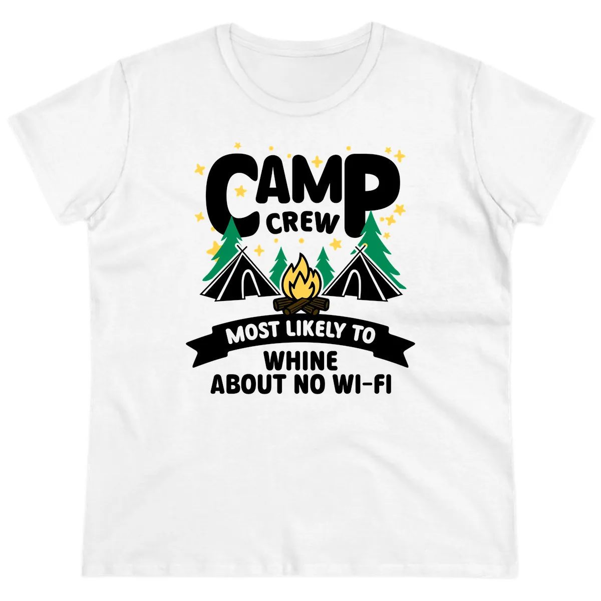 Camp Crew Most Likely To Whine Ladies Tee in White